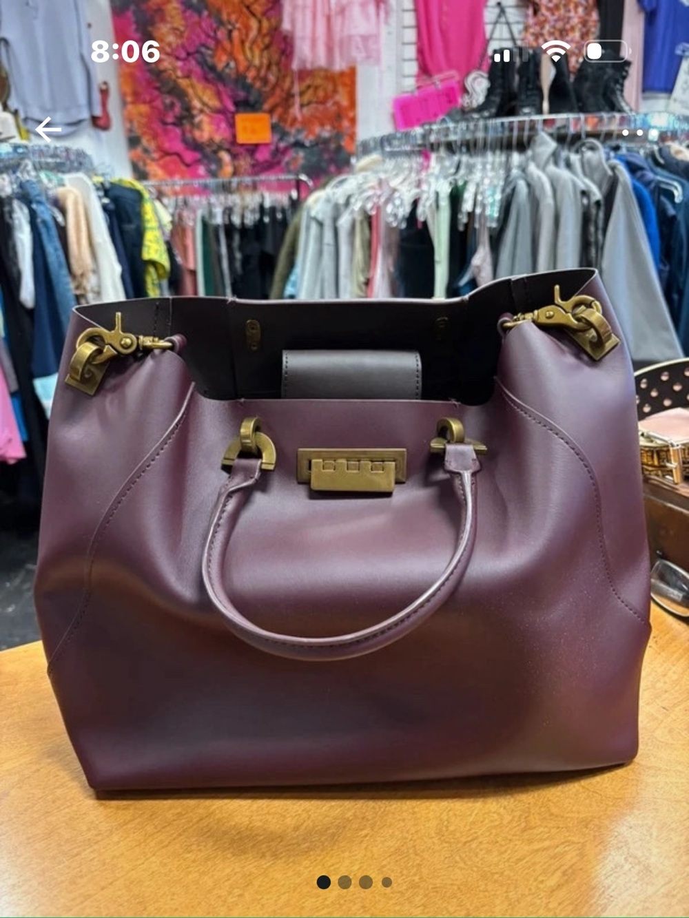 Zac Posen Plum Structured Leather Tote